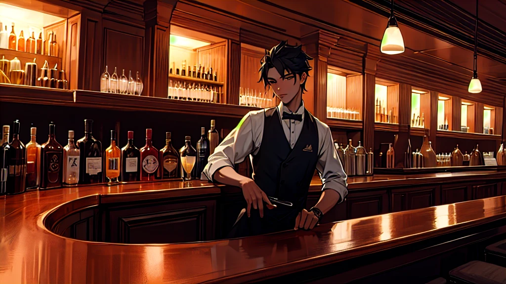 Night bar, male bartender, multiple customers, high quality, high detail, 4k.8k