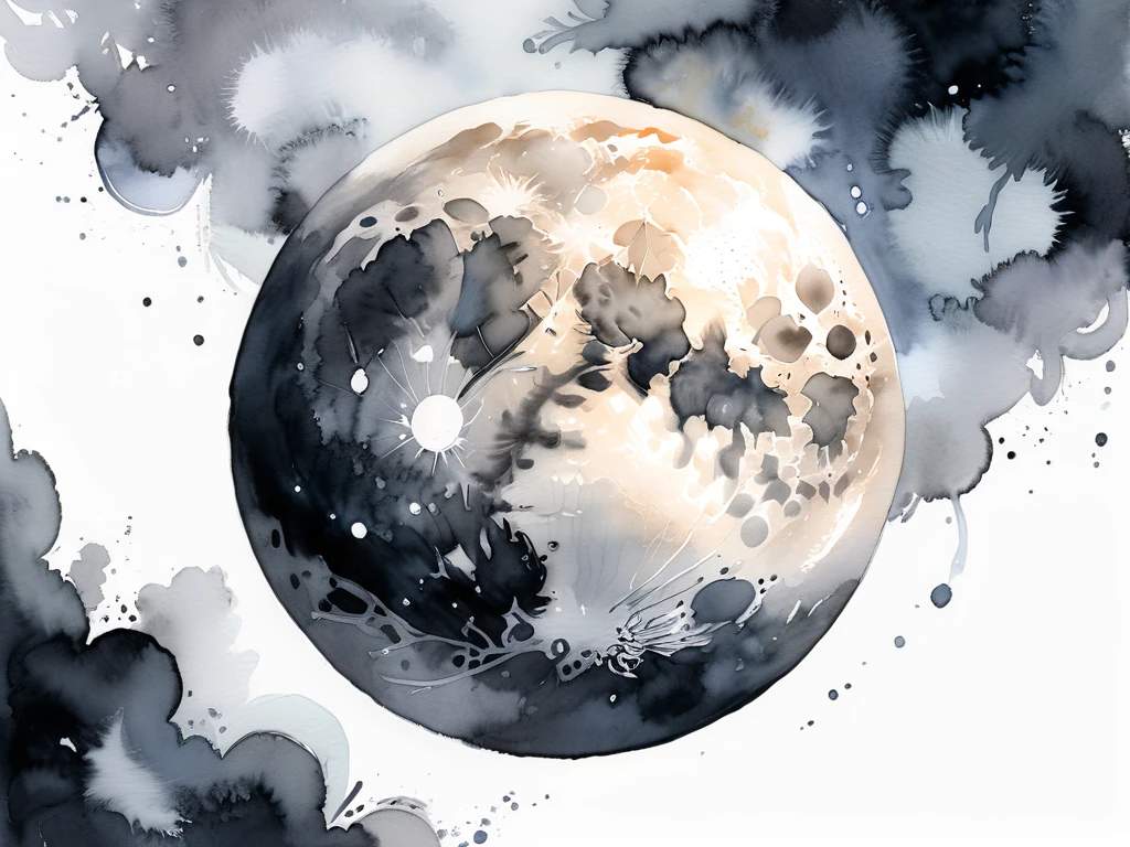 White background
a beautiful watercolor full moon
chic and modern design
monotone
The background is white