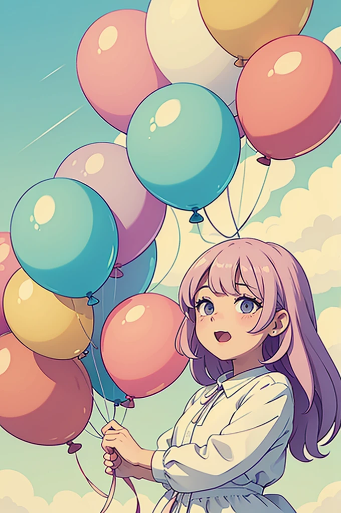 Pastel colored balloons,full,Multiple balloons flying,The balloon says HAPPY BIRTHDAY,((No people)),Front image,Illustration of balloons only