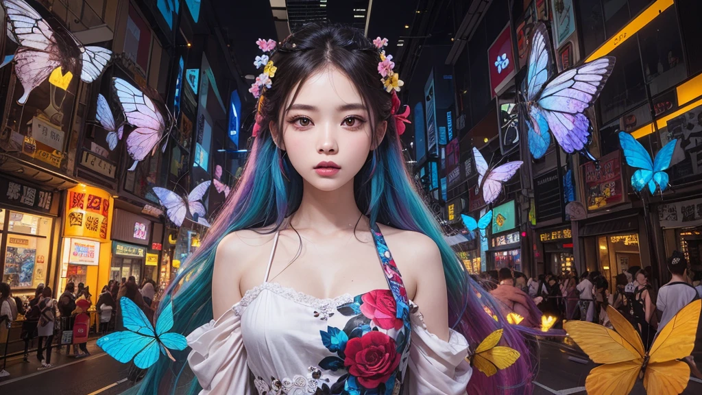 (masterpiece:1.1), (Highest quality:1.1), (High resolution:1.0), Zhou Haoguang, super high quality,( Highly detailed original illustration), (One girl, Upper Body), ((harajuku fashion)), ((Flower with human eyes, Flower Eyes)), Double exposure, A fluid fusion of abstract art, Glitch, (Original illustration composition), (Limited edition color fusion, Maximalism art style, Geometric art style, butterfly, Junk Art)