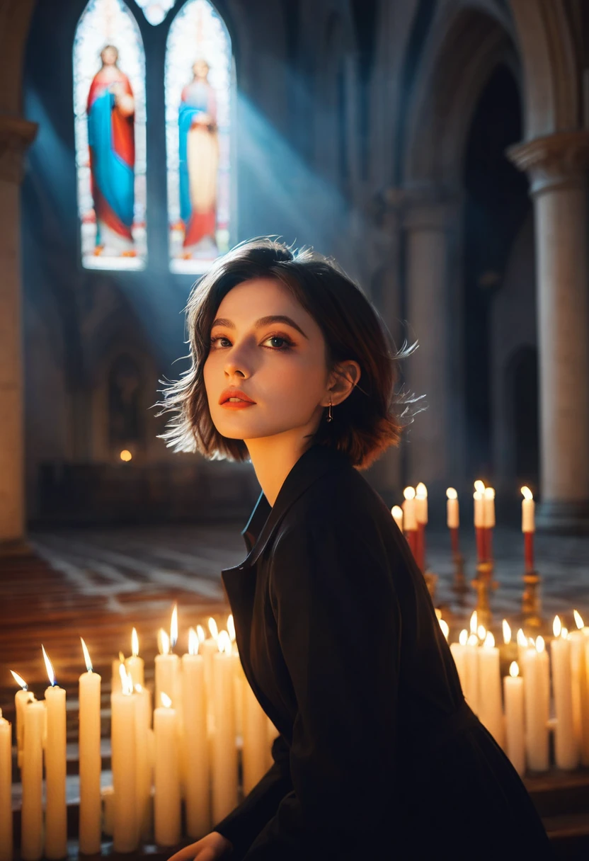 A stunning, complex, full-color portrait of a 30-year-old [Accustomed to|cm550|4lexb0tez|kdlt0r0],, Epic Character Composition,, [Widow Style :Style-Sylvamagic:0.2],, In a dark cathedral with candles,, author：Ilya Kuvshinov, Alessio Albi, Nina Masik,, Clear focus, Natural Lighting, Subsurface scattering, F2, 35 mm, Film Grain 