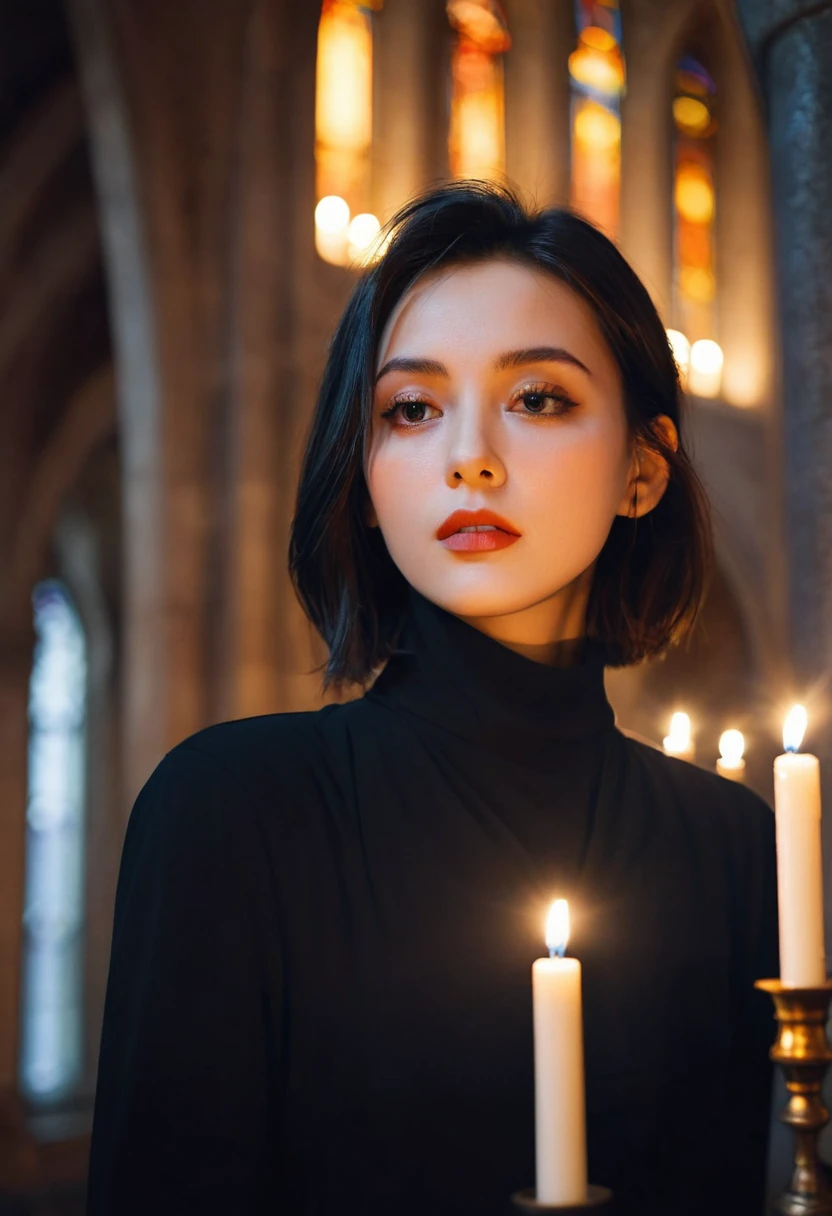 A stunning, complex, full-color portrait of a 30-year-old [Accustomed to|cm550|4lexb0tez|kdlt0r0],, Epic Character Composition,, [Widow Style :Style-Sylvamagic:0.2],, In a dark cathedral with candles,, author：Ilya Kuvshinov, Alessio Albi, Nina Masik,, Clear focus, Natural Lighting, Subsurface scattering, F2, 35 mm, Film Grain 