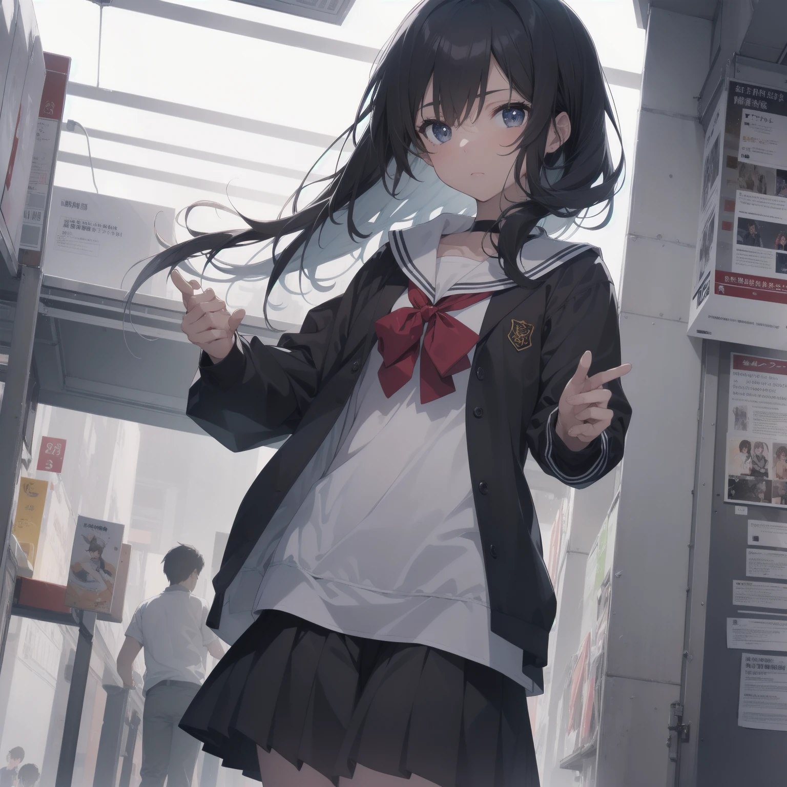 ultra-absurdres-Top quality by artist God, ultra-detailed, high resolution, anime moe artstyle, best anime 8k konachan wallpaper, pixiv contest winner, pool:2810, perfect anatomy,break, 1girl, (Please draw a girl walking sleepily to school alone. )break,(Solo,little female, 13-year-old:1.3),Full limbs, complete fingers,a junior high school student, (very short hair), short cut, flat chest, , small butt, small black eyes, beautiful detailed eyes, well-proportioned iris and pupils, expressive eyes, highres detailed hair, soft expression, salor school_uniform, sailor collar, serahuku, bow, pleated skirt,(Detailed Lighting), (Detailed background), in the School commute route. break,super detailed skin, Best cinematic lighting powered by famous artist, 8k,beauty illustration,photoshop_(medium),very aesthetic,break,((artist:yamamoto_souichirou )), artist:clamp ,artist:carnelian ,artist:kantoku ,
