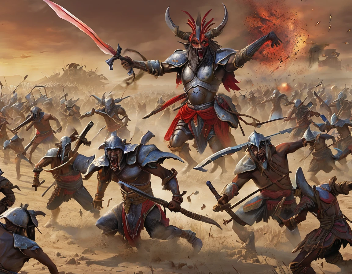 field of battle, Various creatures, massacre, karo, Mediovale, humanoid creatures attacking villagers