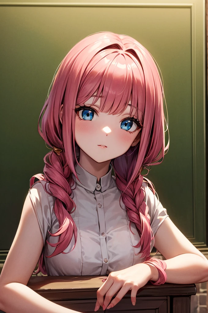 (Antique Style, girl: 1.2, Pink Hair: 1.1, blue eyes: 1.1, Big eyes)