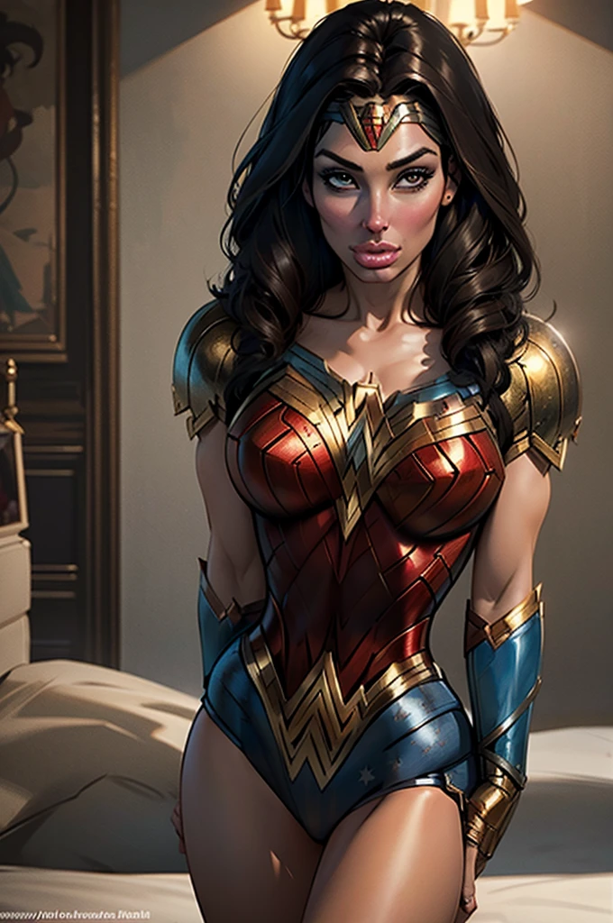 1girl, 30 y.o. woman,((Wonder Woman)), portrait in Justice League style, "Long, dark hair, often styled in an elegant udo" + "Pale, flawless skin, with a hint of a golden glow" + "Large and prominent breasts" + "voluminous, round and taut ass" + "high cheekbones" + "full lips" +" almond-shaped eyes" + " strong jawline"  + "slim, toned figure" +  "large, perky breasts" + "tight, toned stomach" +  "round, firm buttocks" + "toned, muscular legs", posing like a model, volumetric lighting, best quality, masterpiece, realistic, anatomically correct, (strong cinematic lighting), ((rim lighting)), stunning details, intricate details, 8k post-production, High resolution, super details, trending on ArtStation, sharp focus, depth of field f/1.8, studio photos, (((looking at camera)))