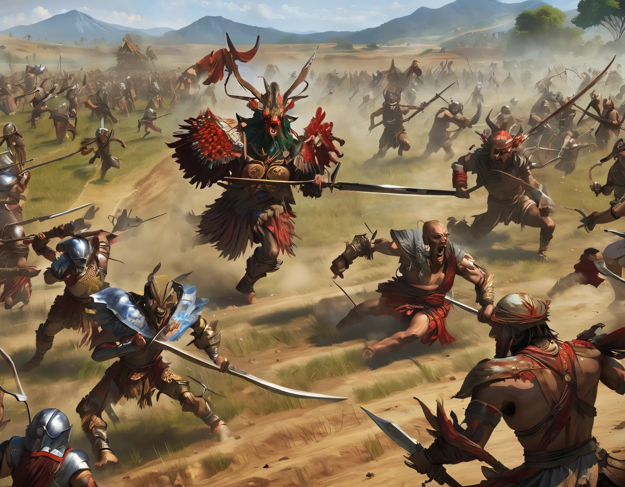 field of battle, Various creatures, massacre, karo, Mediovale, humanoid creatures attacking villagers