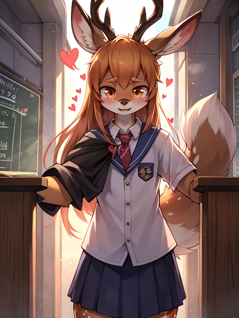deer girl , school cloth , Heart pounding , It won't stop anymore , Bold action , It seems visible but it's not