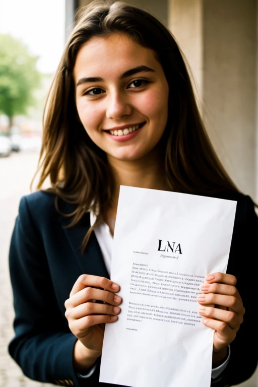 German 18 girl holding a piece of paper with Lina written on it