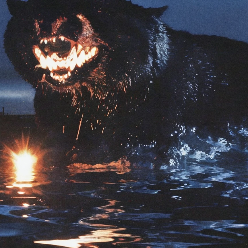 creature in water, night forest background