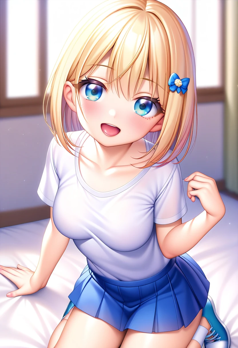 Highest quality、High resolution、Detailed Background、(Beautiful face in every detail:1.4)、Anatomically correct、(Detailed facial expressions)、(fine grain:1.2)、One Girl、Cute hair colors、Braided bob cut、Elementary school, (Deep V-neck T-shirt、Cute Skirt、Cute Shoes)、Perfect body line、Laugh with a big mouth、I can't see the teeth、have long bones, Pointing stick is a long bone、Point to the surface of the wall with the bone、Photographed from the front、Deformation、Chibi Character、