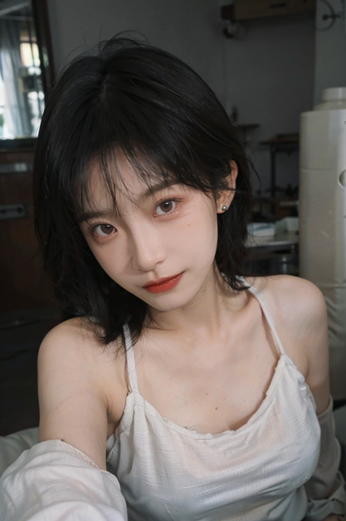 1 girl,Model,Upper Body,short hair,A faint smile,serene, calm,Moles under the eyes,Exquisite eyes, Delicate face,Lipstick,earrings,Hair details, skirt,(Dress conservatively:1.3)(Large Breasts:1.2),outdoor,background,城市background,(Skin details:1.4),(Realistic and detailed eyes:1.2), Natural skin texture, Realistic facial details,Close-up of face,Portrait Photography,(Portrait Photography:1.1), (smooth skin textures:1.3), (Highest quality real skin textures:1.4), Direct vision,Soft dramatic lighting, Vivid details, 35 mm film, (Photo Practical:1.4), (hyper Practical:1.4), (Practical:1.3), (Smoother lighting:1.05), (Improve lighting quality:0.9), (Enhance the beauty of skin texture:1.1), Depth of Field, Bokeh, Surrealism, Ray Tracing, ( Surrealism, High Detail, Chiaroscuro, Ray Tracing, reflected light, Ultra HD, Ultra HD, masterpiece, Textured Skin, Super Detail, High Detail, high quality, best quality