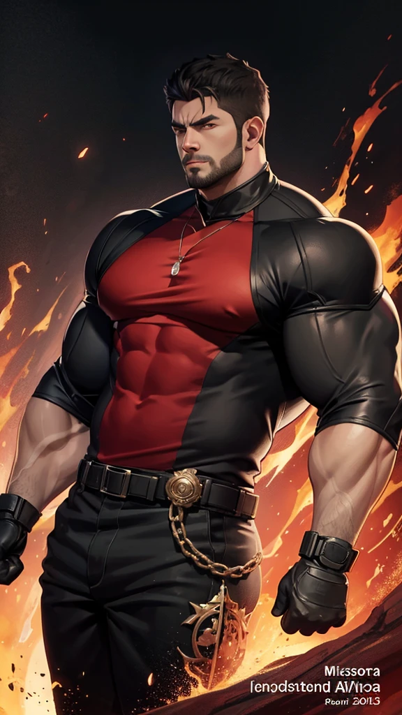 anime burly and muscular man with an open red shirt and black pants, handsome man in demon slayer art, by Yang J, beautiful fanart with great detail, detailed digital anime art, detailed anime character art, detailed key anime art, son of sparda, main anime art, ross tran style, trending on pixiv artstation, best artstation fanart, beautiful epic character art