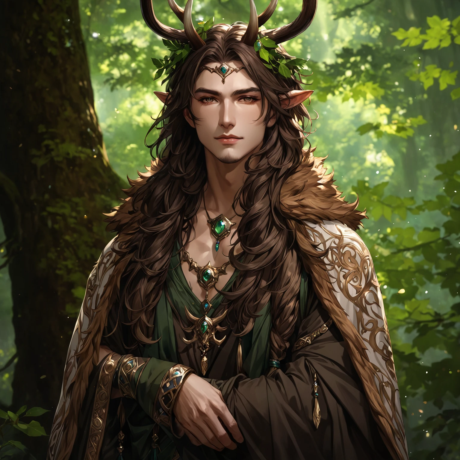 masterpiece, best quality, Fantasy aesthetics, Highly detailed, shadowverse style, male, centaur, antler horn, druid