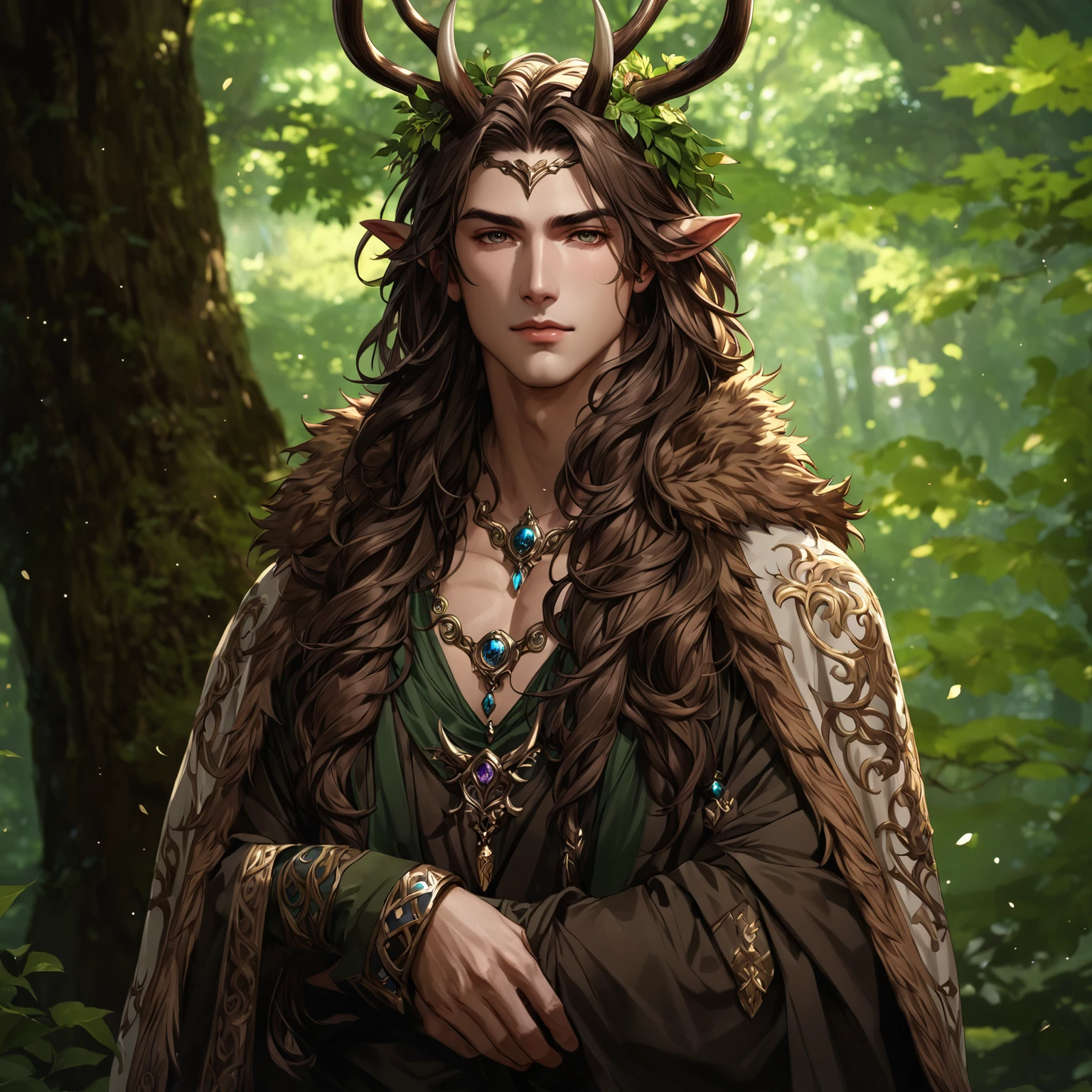 masterpiece, best quality, Fantasy aesthetics, Highly detailed, shadowverse style, male, centaur, antler horn, druid