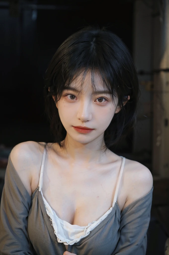 1 girl,Model,Upper Body,short hair,A faint smile,serene, calm,Moles under the eyes,Exquisite eyes, Delicate face,Lipstick,earrings,Hair details, skirt,(Dress conservatively:1.3)(Large Breasts:1.2),outdoor,background,城市background,(Skin details:1.4),(Realistic and detailed eyes:1.2), Natural skin texture, Realistic facial details,Close-up of face,Portrait Photography,(Portrait Photography:1.1), (smooth skin textures:1.3), (Highest quality real skin textures:1.4), Direct vision,Soft dramatic lighting, Vivid details, 35 mm film, (Photo Practical:1.4), (hyper Practical:1.4), (Practical:1.3), (Smoother lighting:1.05), (Improve lighting quality:0.9), (Enhance the beauty of skin texture:1.1), Depth of Field, Bokeh, Surrealism, Ray Tracing, ( Surrealism, High Detail, Chiaroscuro, Ray Tracing, reflected light, Ultra HD, Ultra HD, masterpiece, Textured Skin, Super Detail, High Detail, high quality, best quality