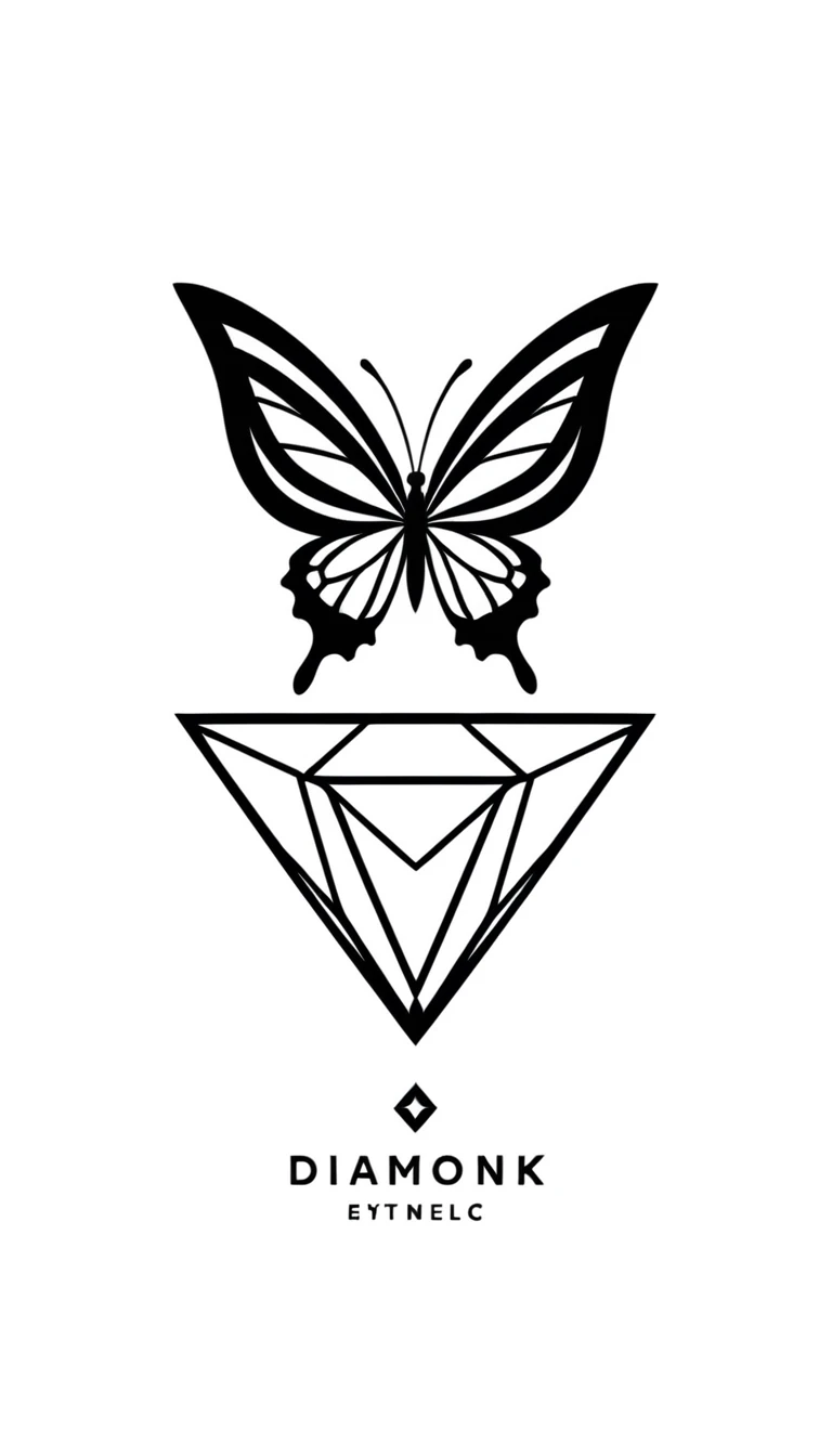 Basic logo black and white of a diamond mix with butterfly, geometric, modern, like a vector, minimalistc