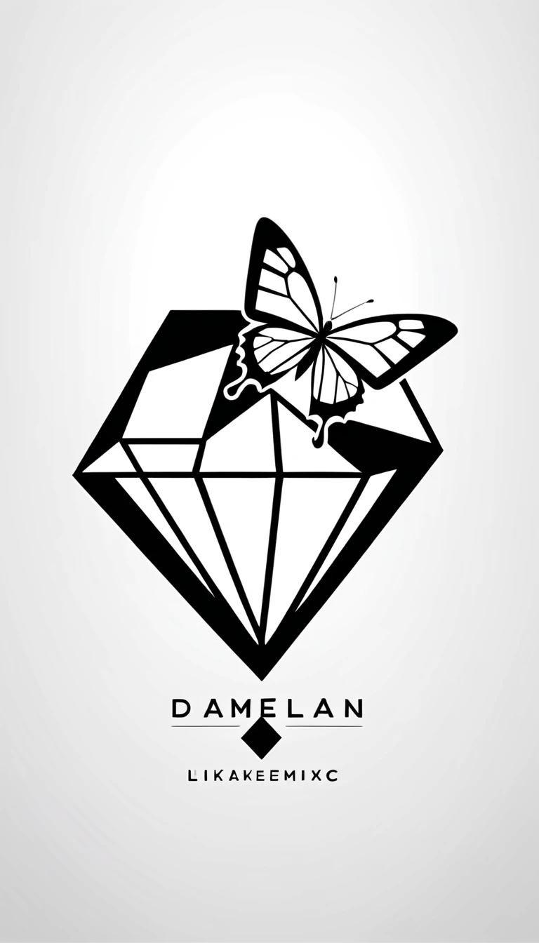 Basic logo black and white of a diamond mix with butterfly, geometric, modern, like a vector, minimalistc
