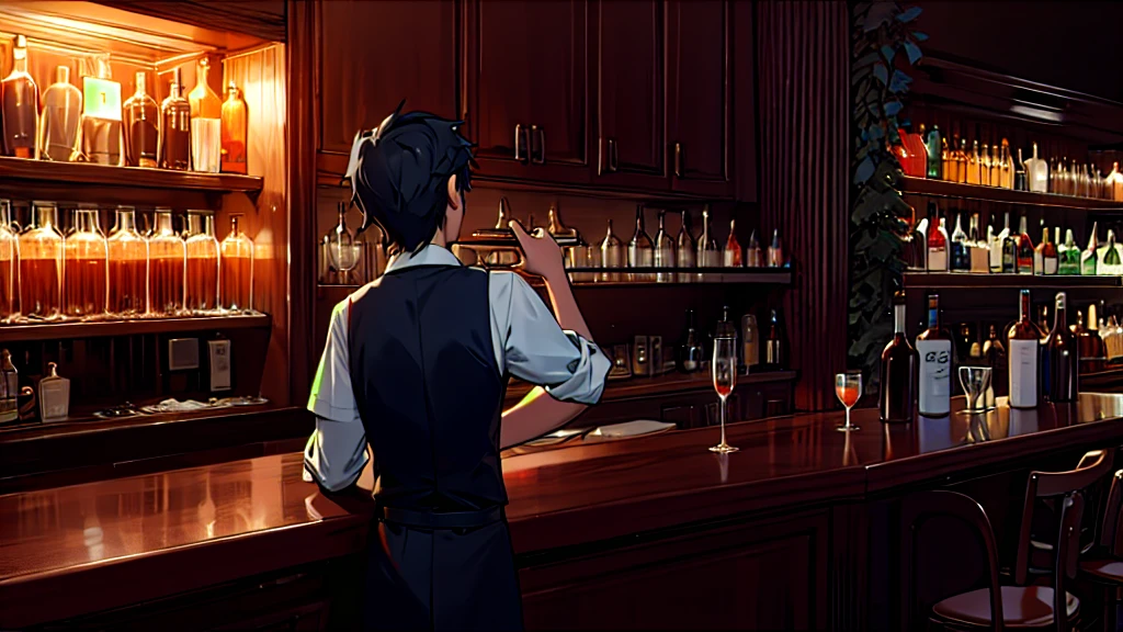 Night bar, male bartender, multiple customers, high quality, high detail, 4k.8k