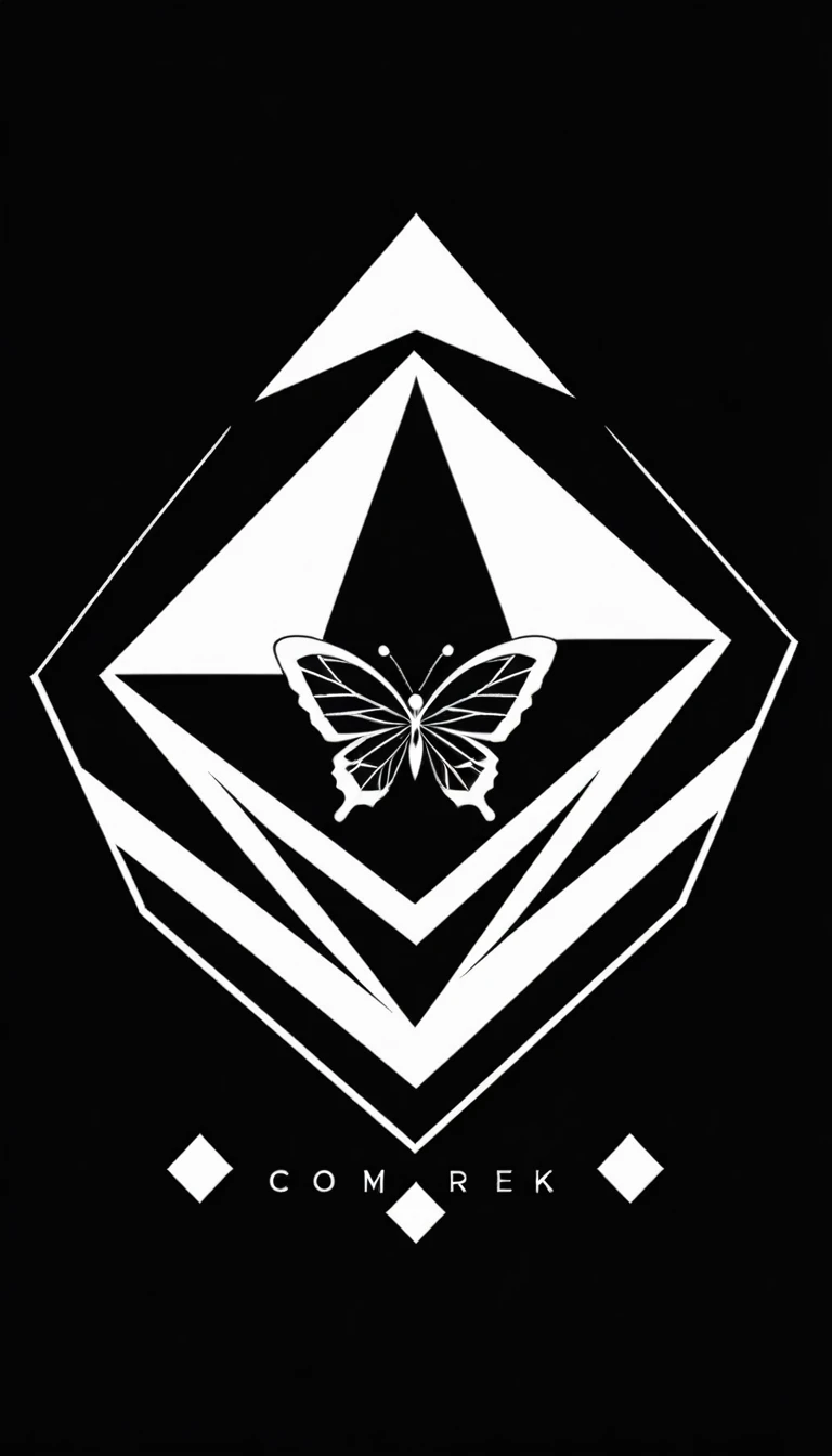 Basic logo black and white of a diamond mix with butterfly, geometric, modern, like a vector, minimalistc