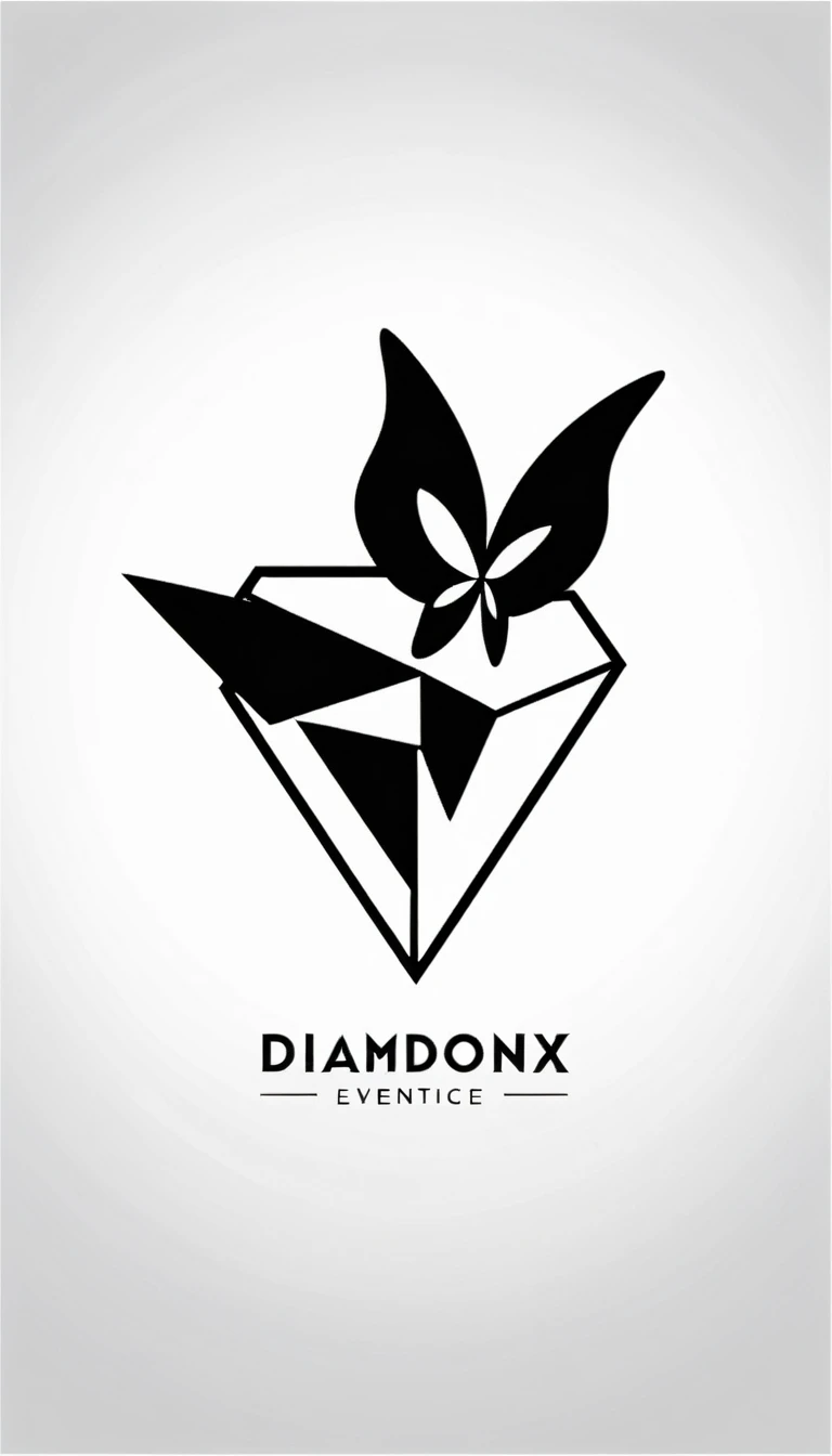 Basic logo black and white of a diamond mix with butterfly, geometric, modern, like a vector, minimalistc