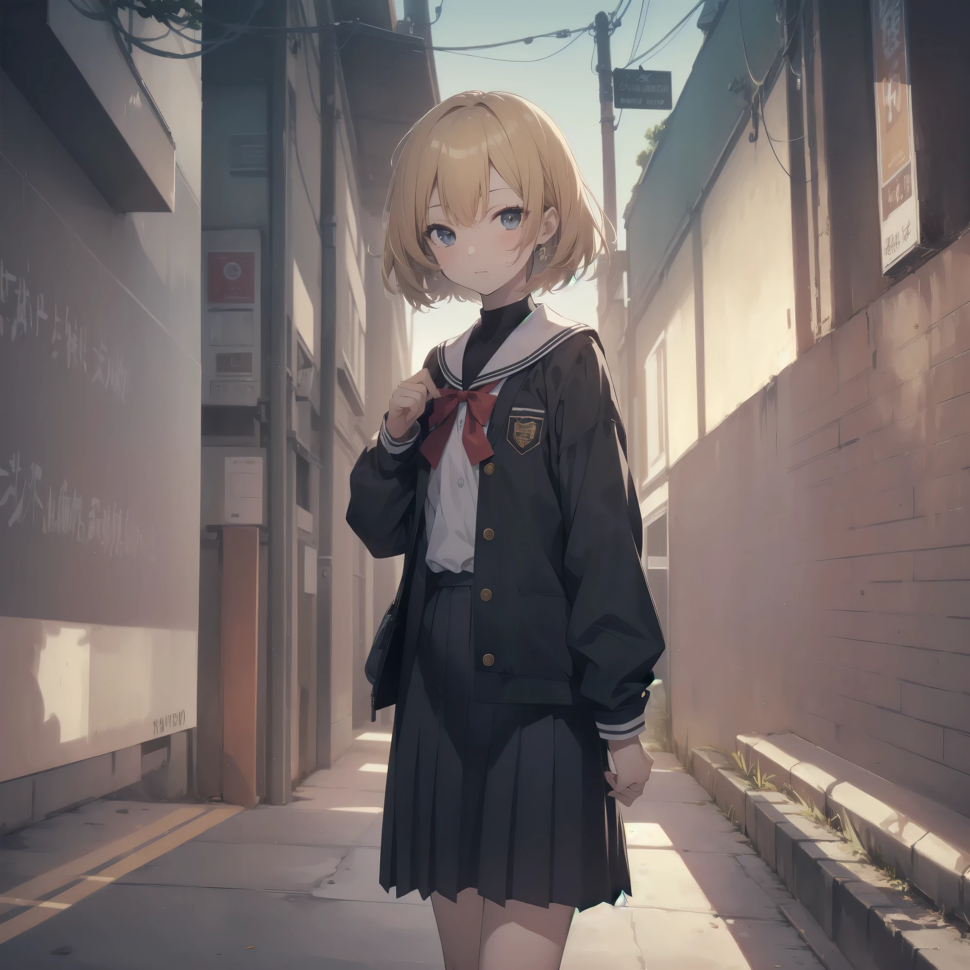 ultra-absurdres-Top quality by artist God, ultra-detailed, high resolution, anime moe artstyle, best anime 8k konachan wallpaper, pixiv contest winner, pool:2810, perfect anatomy,break, 1girl, (Please draw a girl walking sleepily to school alone. )break,(Solo,little female, 13-year-old:1.3),Full limbs, complete fingers,a junior high school student, (very short hair), short cut, flat chest, , small butt, small black eyes, beautiful detailed eyes, well-proportioned iris and pupils, expressive eyes, highres detailed hair, soft expression, salor school_uniform, sailor collar, serahuku, bow, pleated skirt,(Detailed Lighting), (Detailed background), in the School commute route. break,super detailed skin, Best cinematic lighting powered by famous artist, 8k,beauty illustration,photoshop_(medium),very aesthetic,break,((artist:yamamoto_souichirou )), artist:clamp ,artist:carnelian ,artist:kantoku ,
