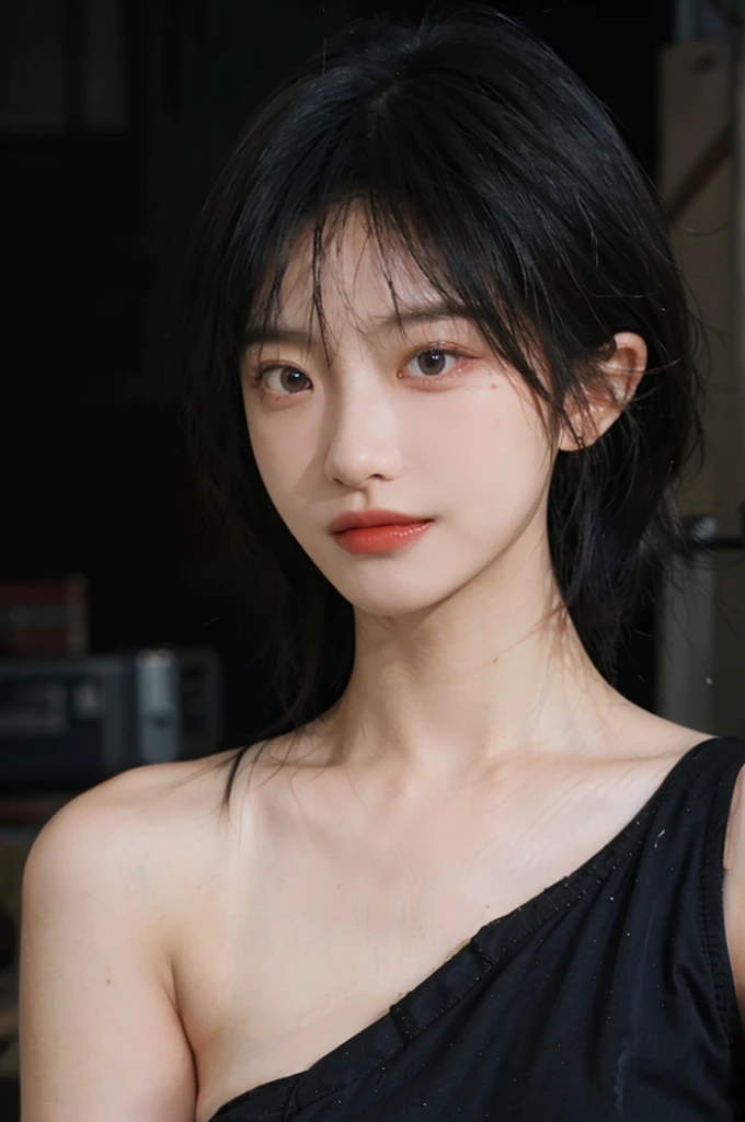 1 girl，Model，Upper Body，short hair,A faint smile,serene, calm，Moles under the eyes,Exquisite eyes, Delicate face,Lipstick,earrings,Hair details, skirt，（Dress conservatively：1.3）(Large Breasts:1.2),outdoor,background,城市background，(Skin details:1.4),(Realistic and detailed eyes：1.2）, Natural skin texture, Realistic facial details,Close-up of face,Portrait Photography,(Portrait Photography:1.1), (smooth skin textures:1.3), (Highest quality real skin textures:1.4), Direct vision,Soft dramatic lighting, Vivid details, 35 mm film, (Photo Practical:1.4), (hyper Practical:1.4), (Practical:1.3), (Smoother lighting:1.05), (Improve lighting quality:0.9), (Enhance the beauty of skin texture:1.1), Depth of Field, Bokeh, Surrealism, Ray Tracing, ( Surrealism, High Detail, Chiaroscuro, Ray Tracing, reflected light, Ultra HD, Ultra HD, masterpiece, Textured Skin, Super Detail, High Detail, high quality, best quality