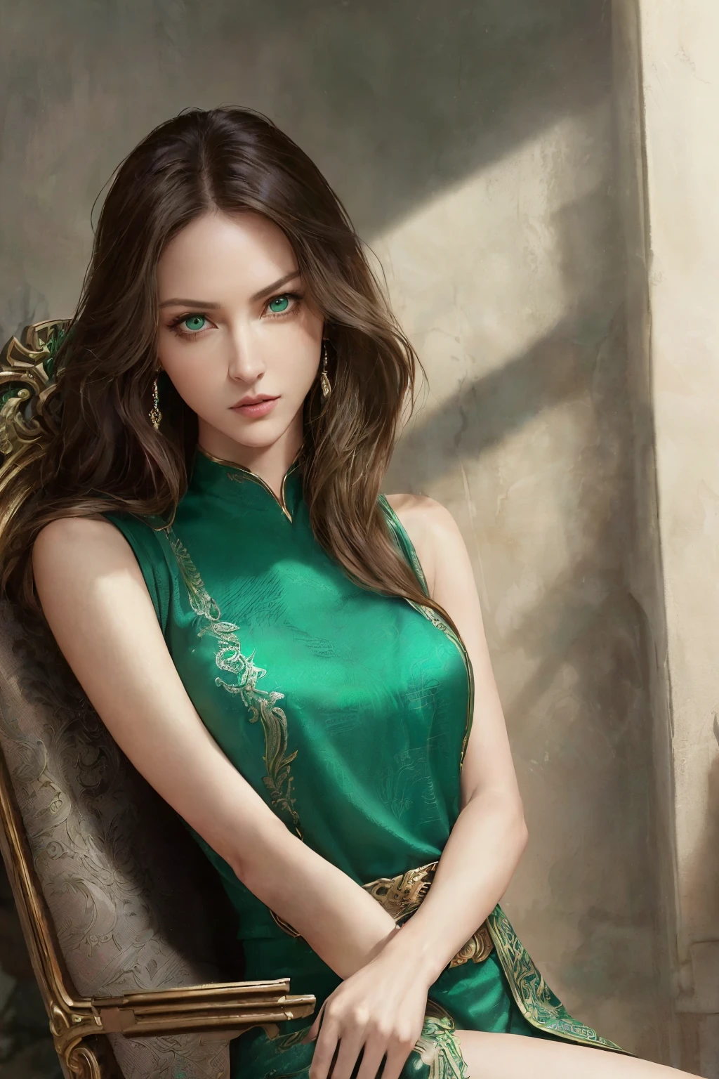((Realistic, photorealistic: 1.37), Legend of Zelda inspired, mature woman, intricate details, high-definition RAW color photos, professional close-up shots, (high quality), (best shadows), (best illustrations), classic Zelda outfit with a twist, (big green eyes), (full body shot: 1.2), especially strong light, (detailed hair: 1.2), (tall stature), (sensual pose: 1.2), Sharpshooter Hylian, (NSFW), (legendary allure), (sexy: 1.2), (idle), sitting on a throne