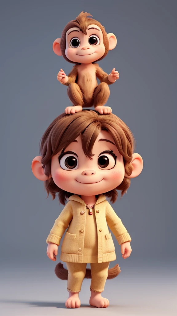 3D 1 person　whole body　A cute little monkey-like girl　Pop and bright　I&#39;m feeling down
