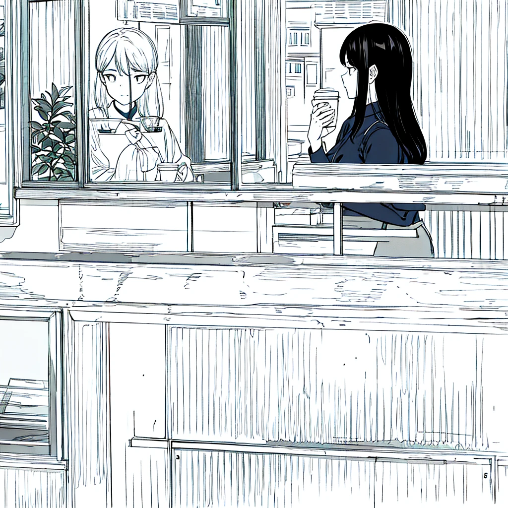Simple background Woman holding coffee Window side profile