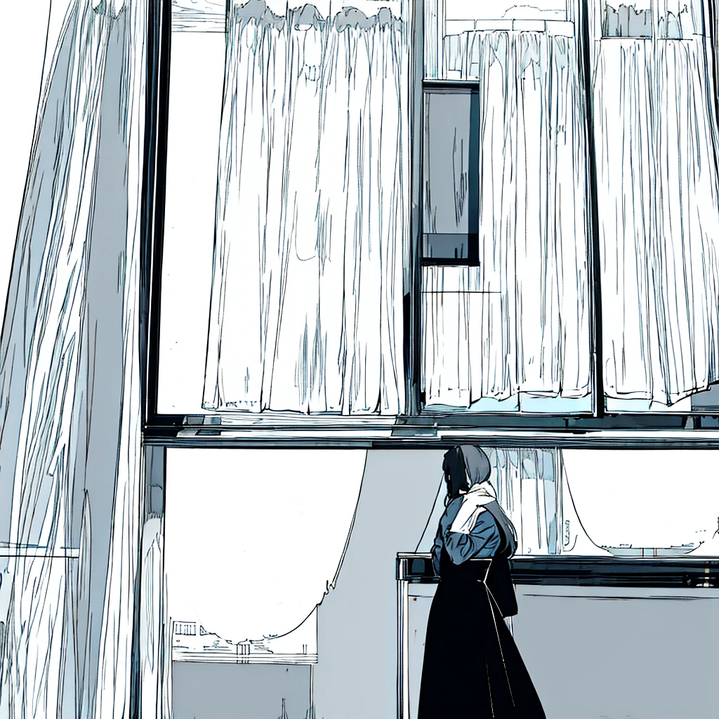Simple background Woman holding coffee Window side profile