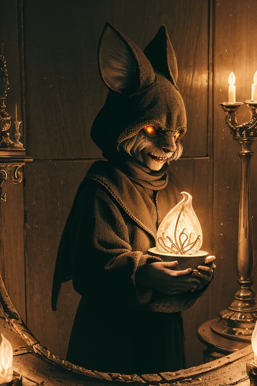 "Petite Luminescences" captures the essence of a small-scale monster figure illuminated by soft, artistic light, creating a whimsical and enchanting, macabre, evil and dark atmosphere.