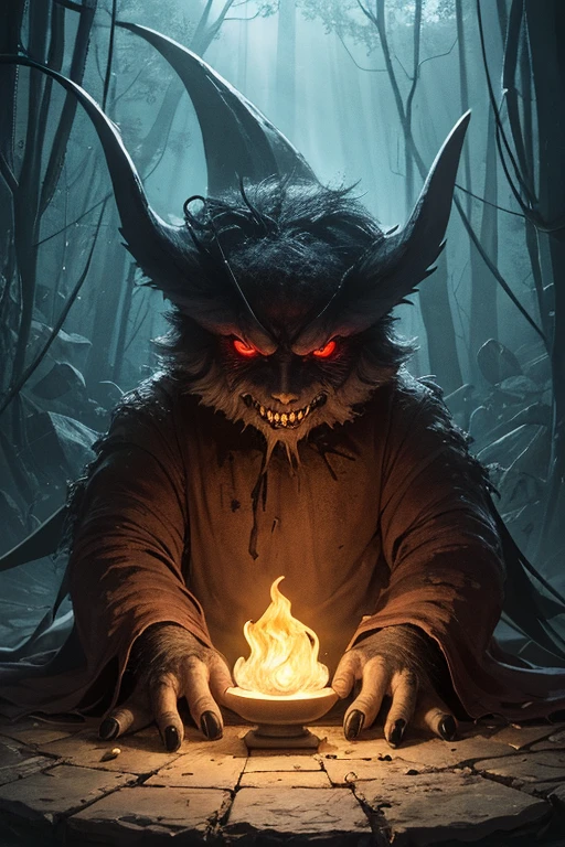 "Petite Luminescences" captures the essence of a small-scale monster figure illuminated by soft, artistic light, creating a whimsical and enchanting, macabre, evil and dark atmosphere.