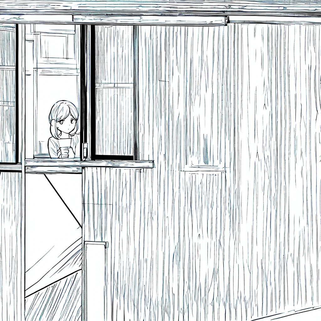 Simple background Woman holding coffee Window side profile
