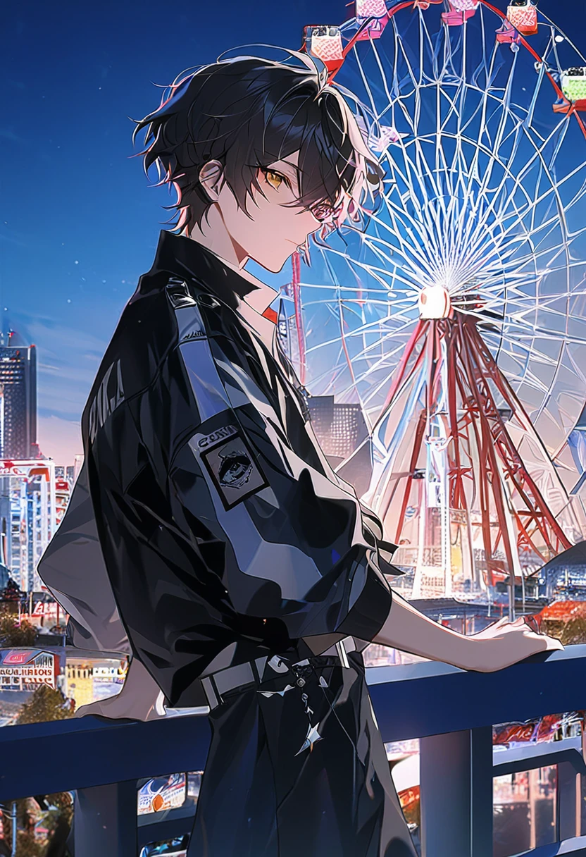Arabian style man standing on a ledge with a ferris wheel in the background, Hyuntae, Shin Jinyoung, Album art, Cai Xukun, Profile photo 1024px, Kim Do-young, Hong Jun hyung, Yanjun Chent, Brady of the Drain Gang, Bad Ulzzang, Chen Xintong, Shot with Canon EOS 5D Mark IV