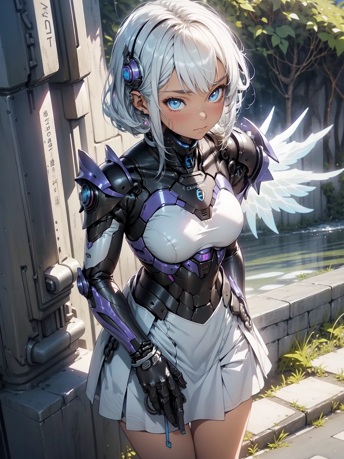 (Subtle manga style:1.1), Cool Beauty, (One Woman:1.0), (20-year-old:1.0), (Small breasts:1.2), Outdoor, Day, sunny, Outdoorで飛ぶ, Over European cities, (Wide Shot:1.0), (Written boundary depth:1.1), (~ ~ ~ ~ ~ ~ side:0.7), (From above:1.0), Blake、(Anime Face:1.0), (Clear blue eyes:1.0), (Cybernetic Genoid:1.1), (Very detailed mech suit:1.3), (White Gothic Breastplate:1.2), (Short silver hair:1.0), (White Luxury Wizard Dress Skirt:1.3), (Decorative embroidery:1.0), (Angel Wings:1.1), Keep your mouth shut