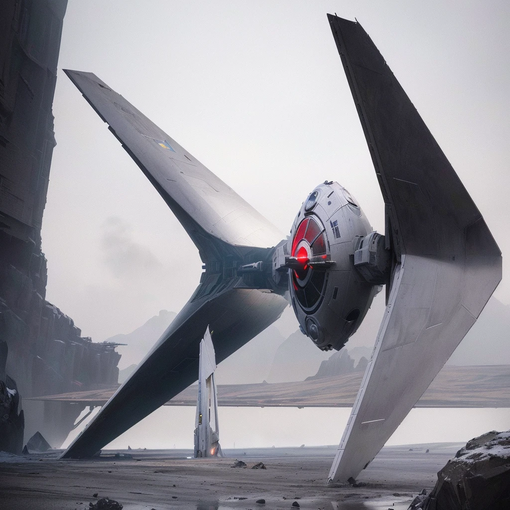 there is a large metal sculpture of a star wars tier, detailed cinematic shot, star wars concept art, detailed cinematic render, concept art 8 k, concept design art octane render, stefan koidl inspired, viktor antonov concept art, super rendered in octane render, concept art octane render, landed spaceship in background, cinematic shot!, inspired by Martin Deschambault