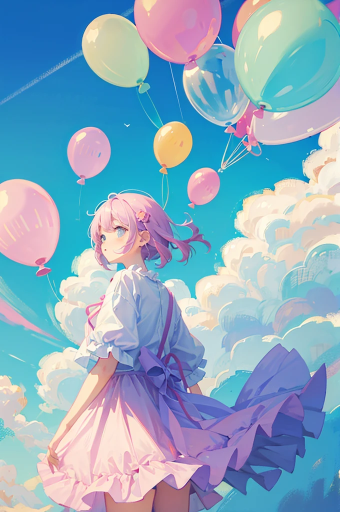 Pastel colored balloons,full,Multiple balloons flying,The balloon says HAPPY BIRTHDAY,((No people)),Front image,((Illustration of balloons only))