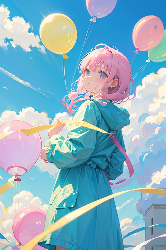 Pastel colored balloons,full,Multiple balloons flying,The balloon says HAPPY BIRTHDAY,((No people)),Front image,((Illustration of balloons only))