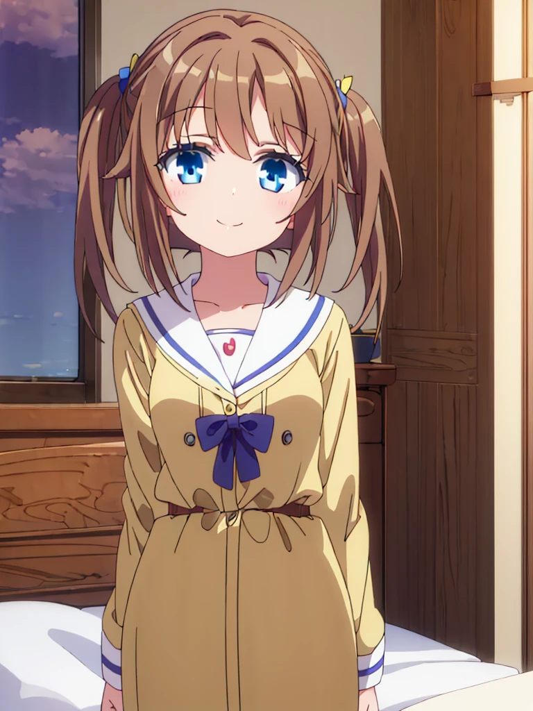((masterpiece)), ((best quality)), (ultra-detailed), a cute girl, 1girl, solo,((beautiful eyes)), smile,on the bed,