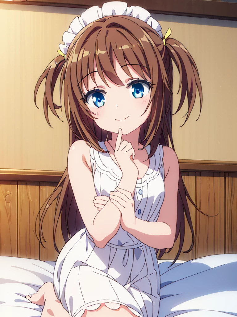 ((masterpiece)), ((best quality)), (ultra-detailed), a cute girl, 1girl, solo,((beautiful eyes)), smile,on the bed,