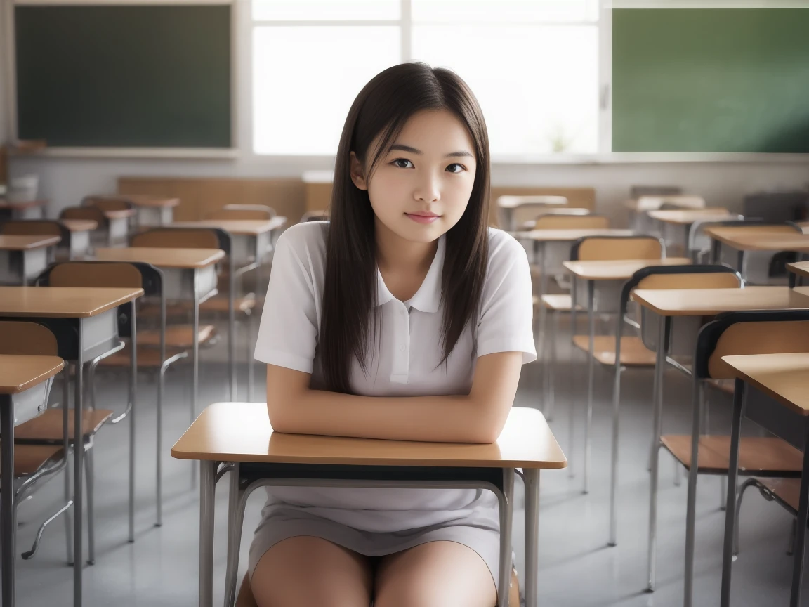 Beautiful  Woman , Sit on a chair ,classroom