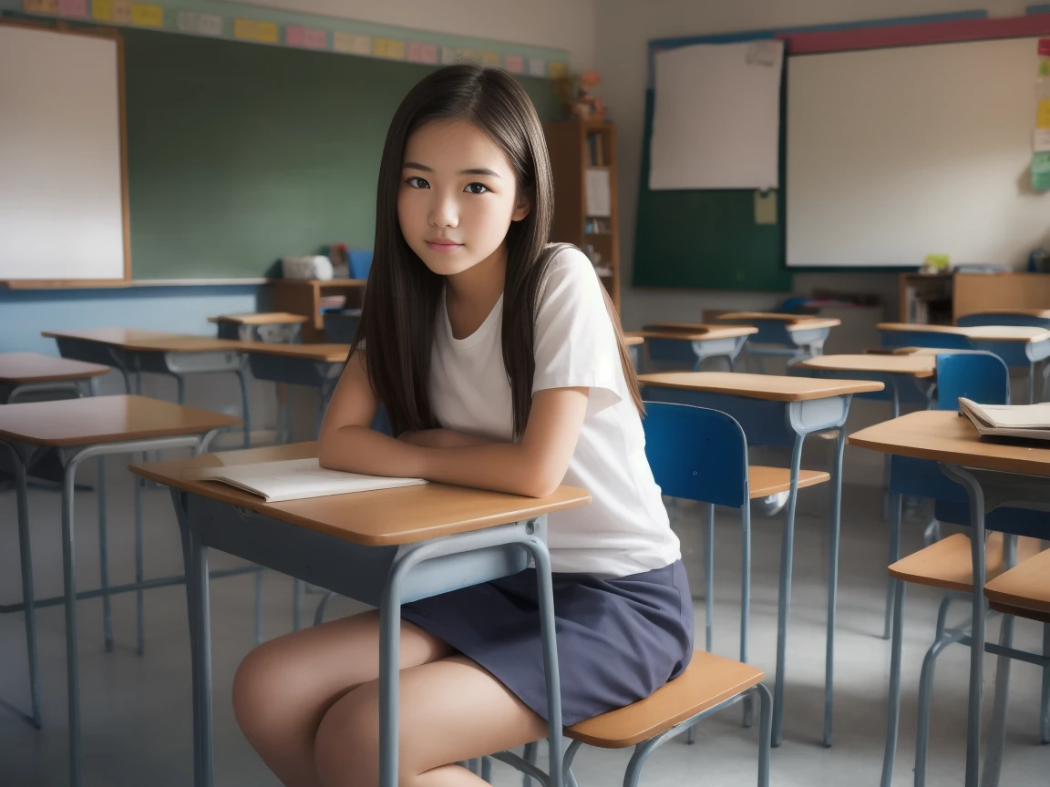 Beautiful Teenage Woman , Sit on a chair ,classroom