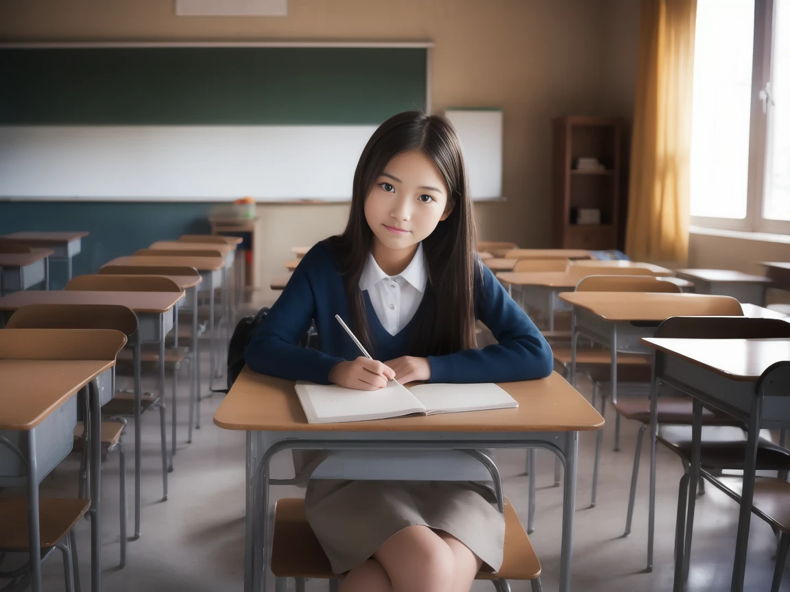 Beautiful Teenage Woman , Sit on a chair ,classroom