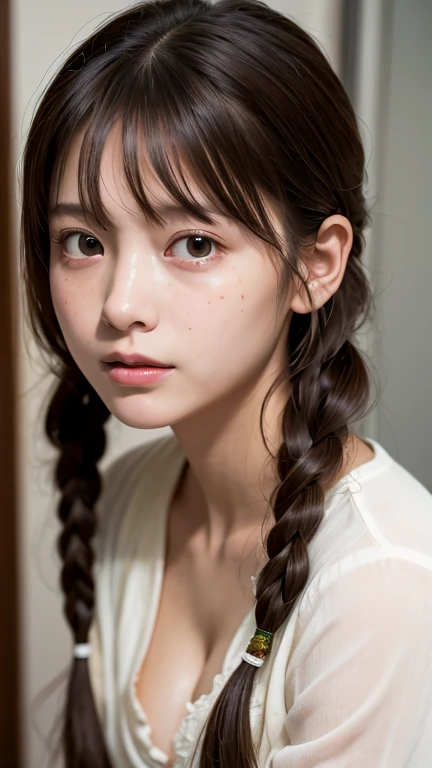 (1 nogizaka girl,masterpiece, Best image quality, high quality, ultra High resolution,High resolution,detailed, highly detailed, super detailed,3D Rendering,Unreal Engine,unity 8k wallpaper:1.3),One Girl,Japanese Girls,beautiful girl,incredible beautiful girl,(Facing the children_v1:0.4),  (PlainＴshirt,Japanese Idols,from the front,View your viewers,whole body:1.2),Confused, detailed eyes, detailed skin, Beautiful Skin,so beautiful,Small face,Oval Face,Beautiful eyelashes,detailed eyelashes,detailed face,The finer details, Bright lighting,Professional Lighting,Thin eyebrows,Face of anguish,Cleavage、Small breasts、detailedな目の解像度、low twintails、Hot Spring Town、freckles、Show your forehead