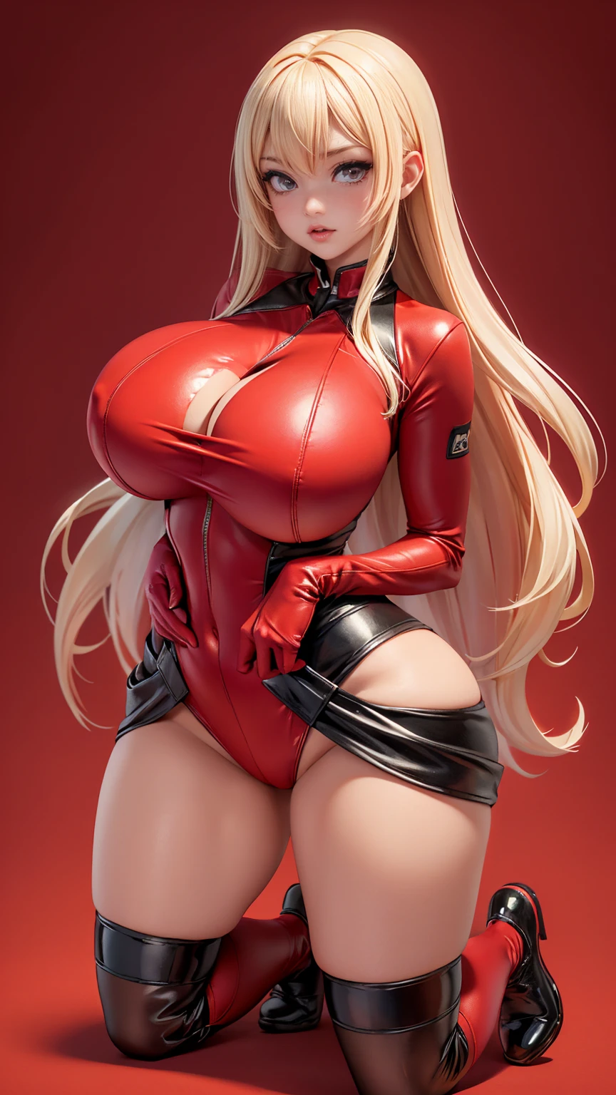 (full_body)、Woman、red_background、(big_breasts:1.5)、Detailed、POP、vivid、pose、ミニスカート、Open chest