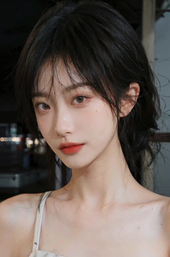 (smooth skin textures:1.3), Lipstick, Upper body,Upper Body,background, earrings, serene, calm, (Dress conservatively:1.6),(Realistic and detailed eyes:1.2), Natural skin texture, Realistic facial details, Soft dramatic lighting, Vivid details, outdoor, (Photo Practical:1.4), (hyper Practical:1.4), (Practical:1.3), (Improve lighting quality:0.9), (Highest quality real skin textures:1.4), (Enhance the beauty of skin texture:1.1), Hair details, model, short hair, Moles under the eyes, Portrait Photography, Depth of Field, Bokeh, Surrealism, Ray Tracing, (Portrait Photography:1.1), Surrealism, High Detail, Chiaroscuro, Ray Tracing, reflected light, Ultra HD, Ultra HD, masterpiece, Textured Skin, Super Detail, High Detail, high quality, best quality
