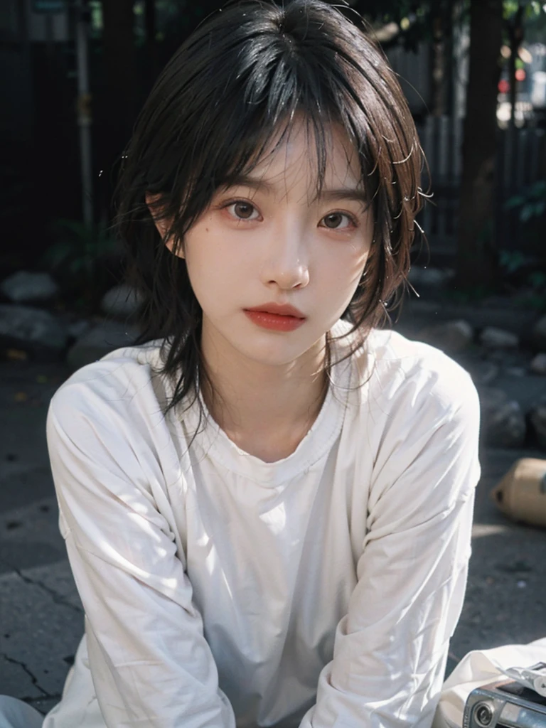 (smooth skin textures:1.3), Lipstick, Upper body，Upper Body，background, earrings, serene, calm, （Dress conservatively：1.6），(Realistic and detailed eyes：1.2）, Natural skin texture, Realistic facial details, Soft dramatic lighting, Vivid details, outdoor, (Photo Practical:1.4), (hyper Practical:1.4), (Practical:1.3), (Improve lighting quality:0.9), (Highest quality real skin textures:1.4), (Enhance the beauty of skin texture:1.1), Hair details, model， short hair, Moles under the eyes, Portrait Photography, Depth of Field, Bokeh, Surrealism, Ray Tracing, (Portrait Photography:1.1), Surrealism, High Detail, Chiaroscuro, Ray Tracing, reflected light, Ultra HD, Ultra HD, masterpiece, Textured Skin, Super Detail, High Detail, high quality, best quality