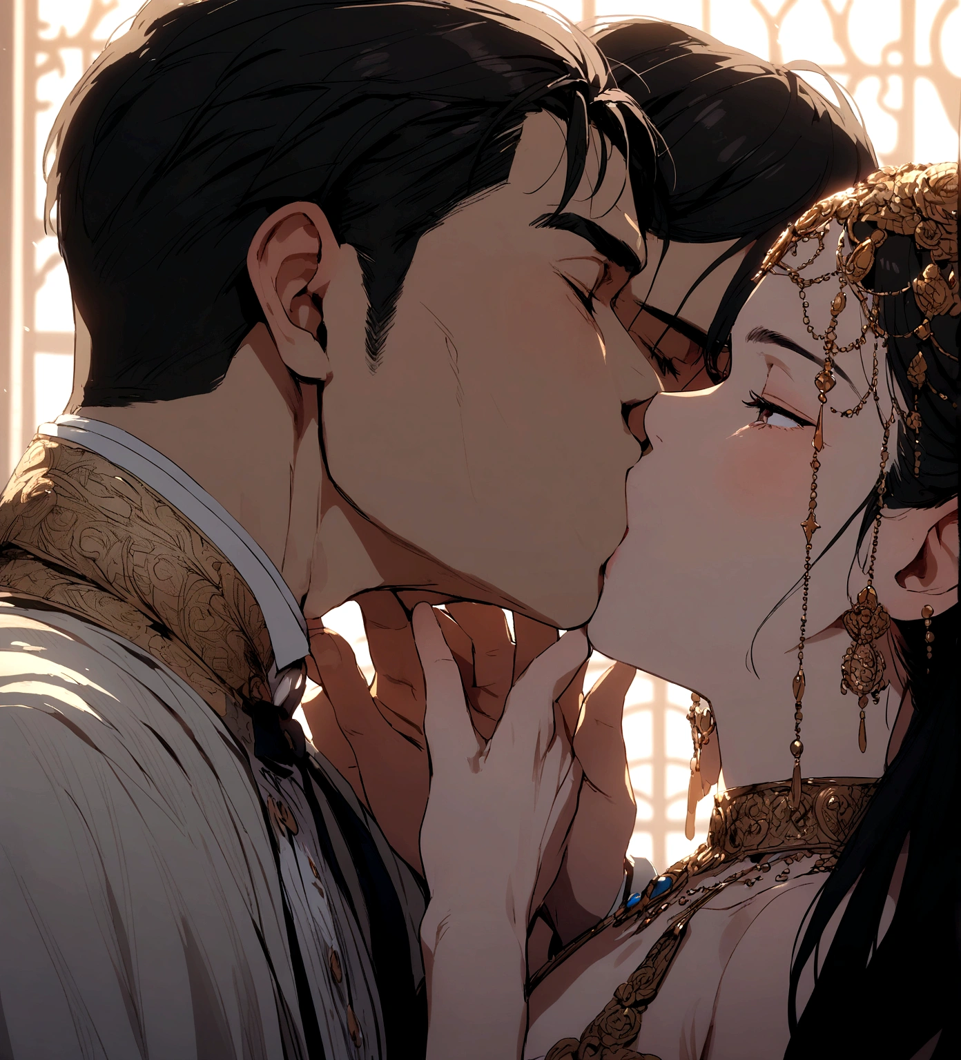 Two men kissing