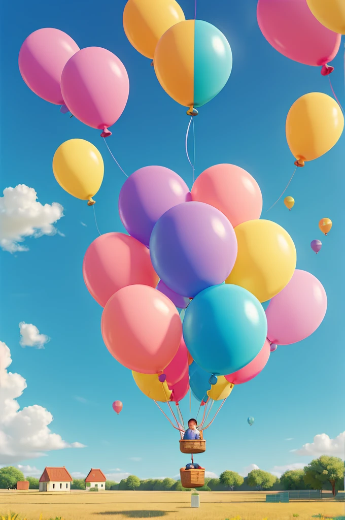 Pastel colored balloons,full,Multiple balloons flying,The balloon says HAPPY BIRTHDAY,((No people)),Front image,((Illustration of balloons only))